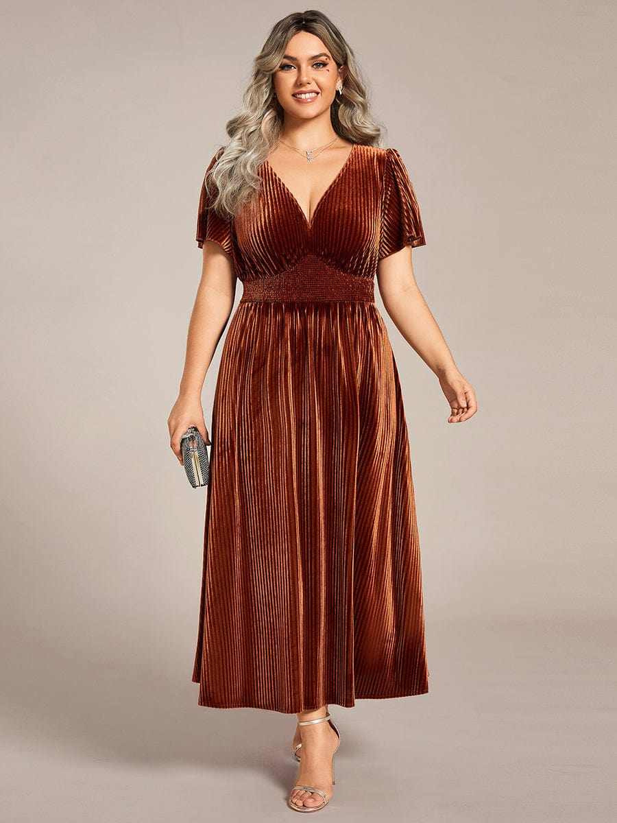 Velvet A-Line Plus Size Midi Dress #color_Caramel