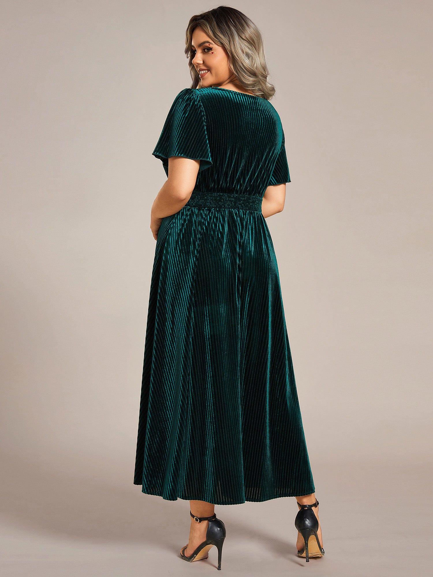 Velvet A-Line Plus Size Midi Dress #color_Dark Green