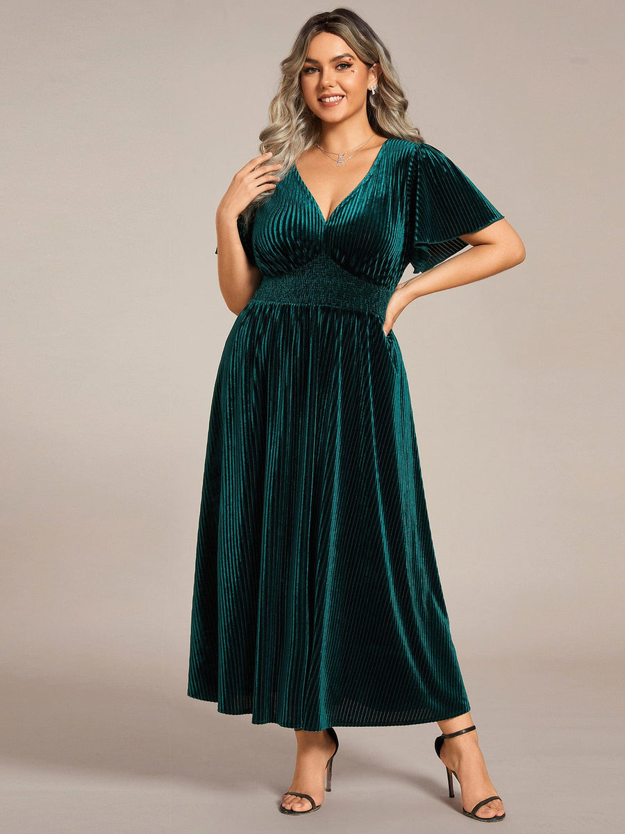 Velvet A-Line Plus Size Midi Dress #color_Dark Green