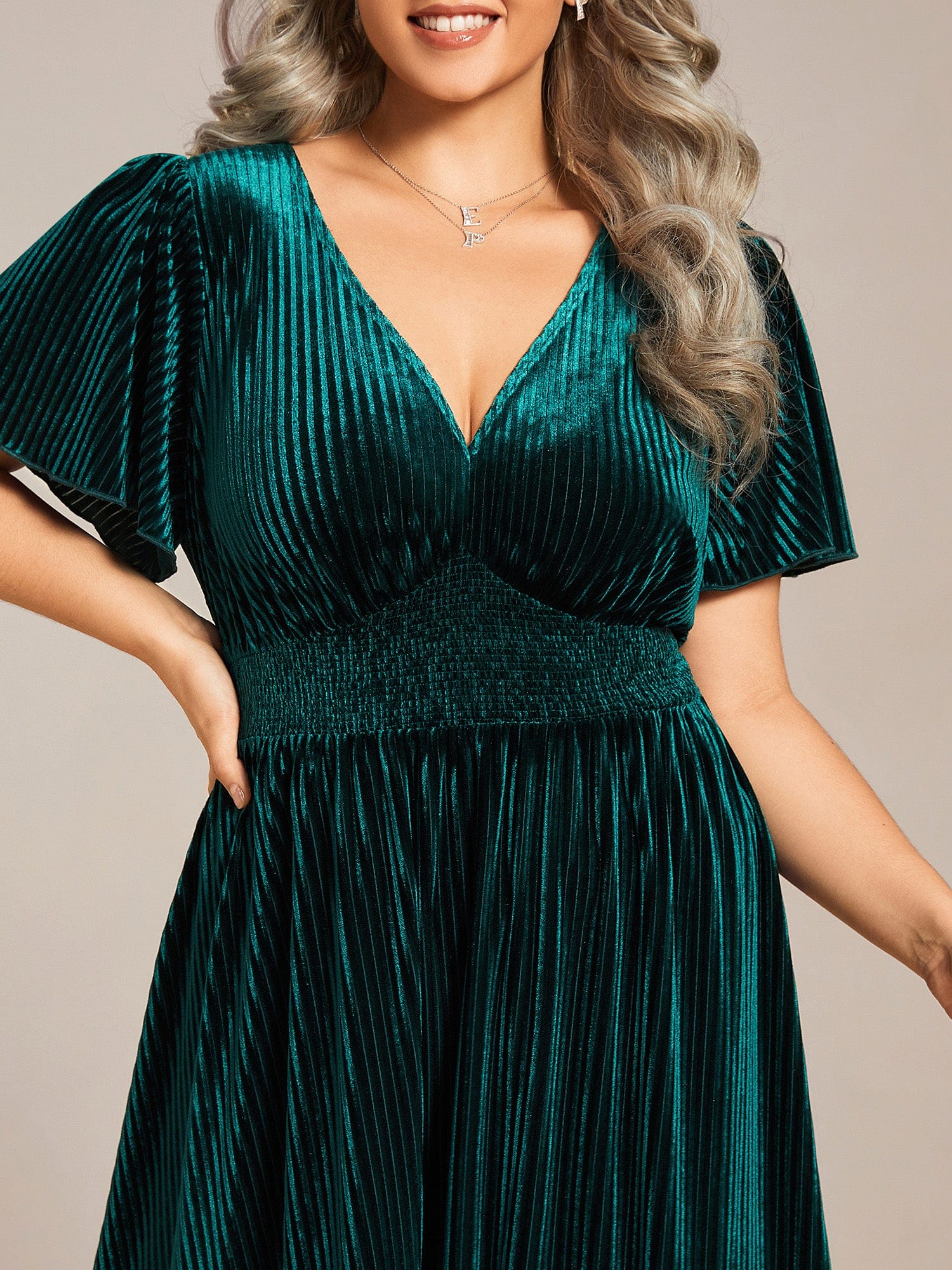 Velvet A-Line Plus Size Midi Dress #color_Dark Green