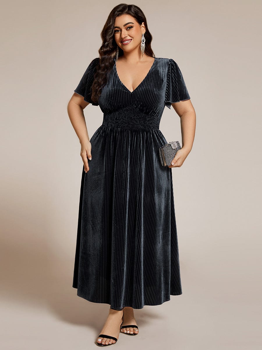 Velvet A-Line Plus Size Midi Dress #color_Grey Blue