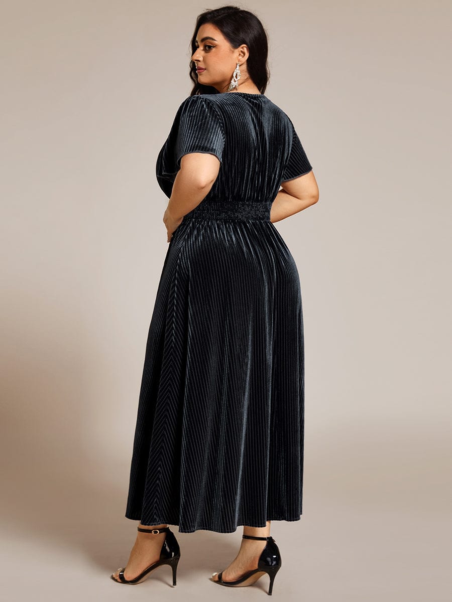 Velvet A-Line Plus Size Midi Dress #color_Grey Blue