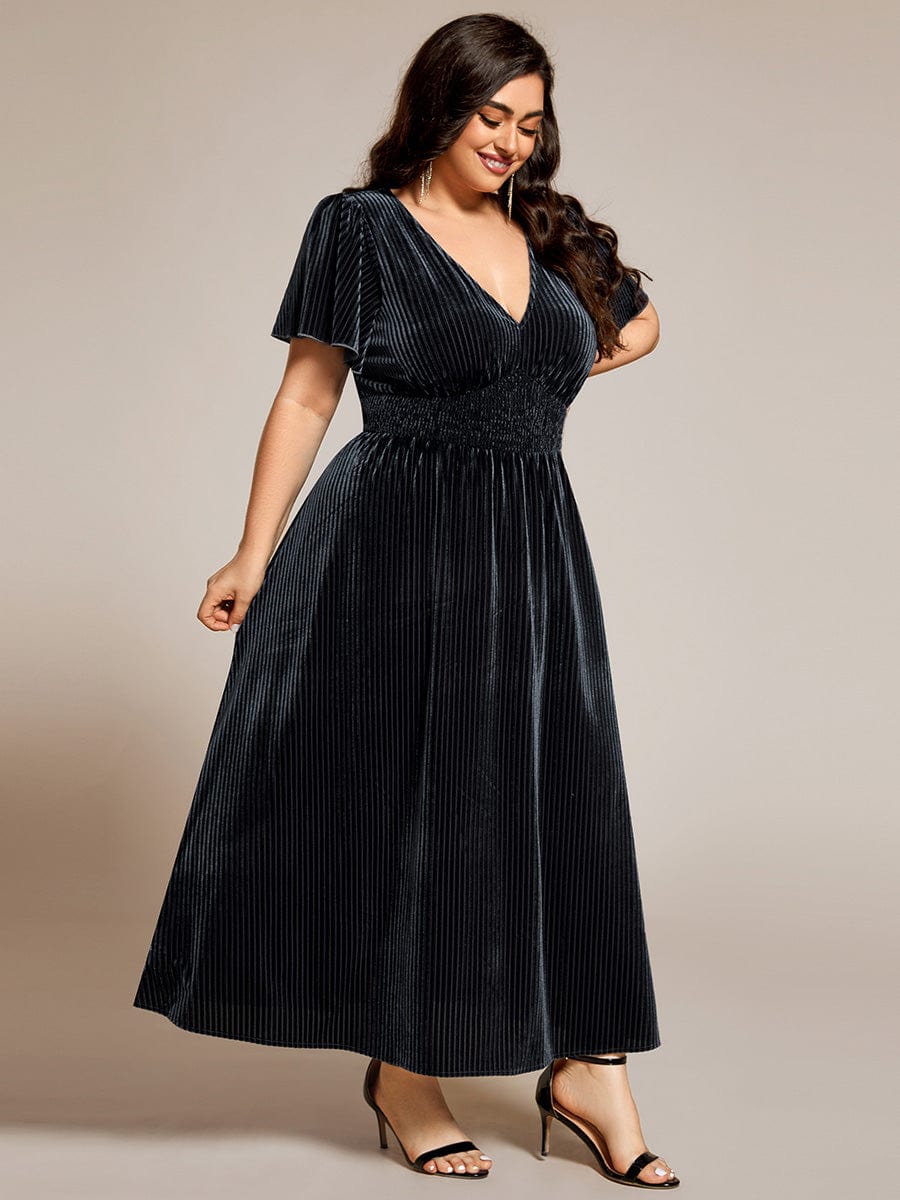 Velvet A-Line Plus Size Midi Dress #color_Grey Blue