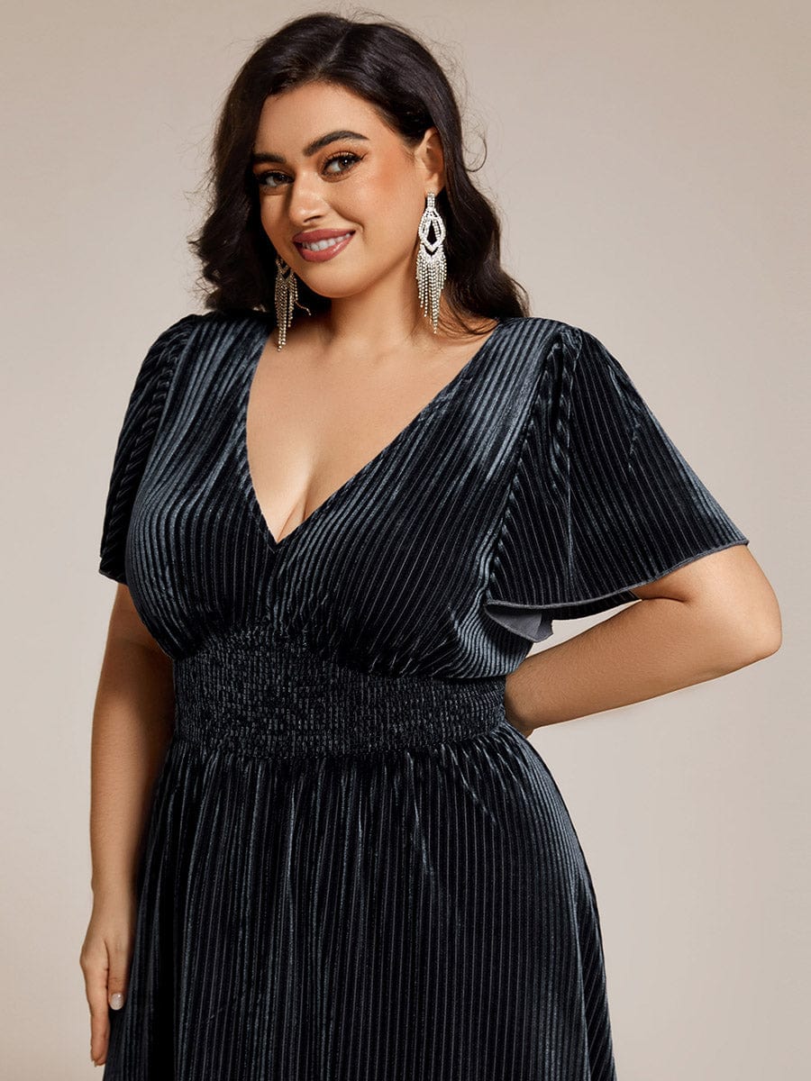 Velvet A-Line Plus Size Midi Dress #color_Grey Blue