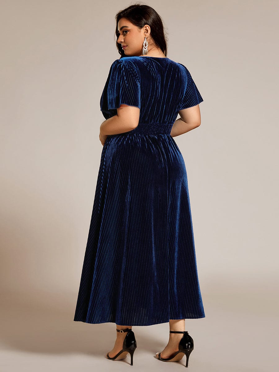 Velvet A-Line Plus Size Midi Dress #color_Navy Blue