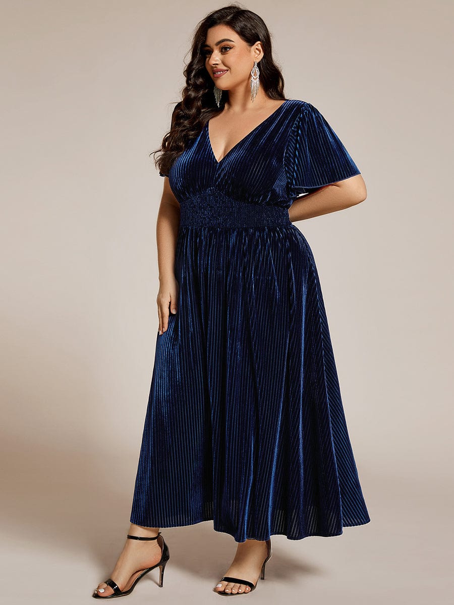 Velvet A-Line Plus Size Midi Dress #color_Navy Blue