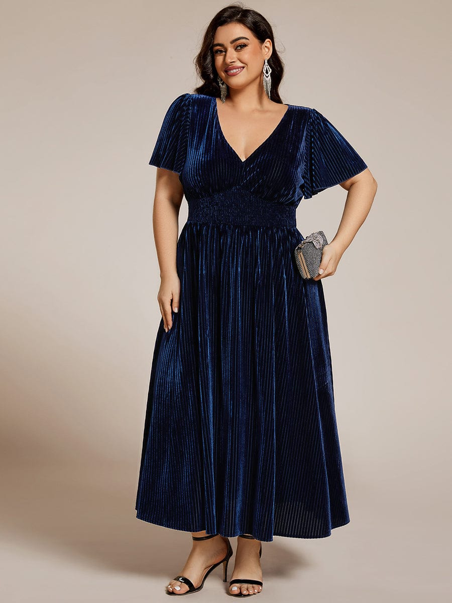 Velvet A-Line Plus Size Midi Dress #color_Navy Blue