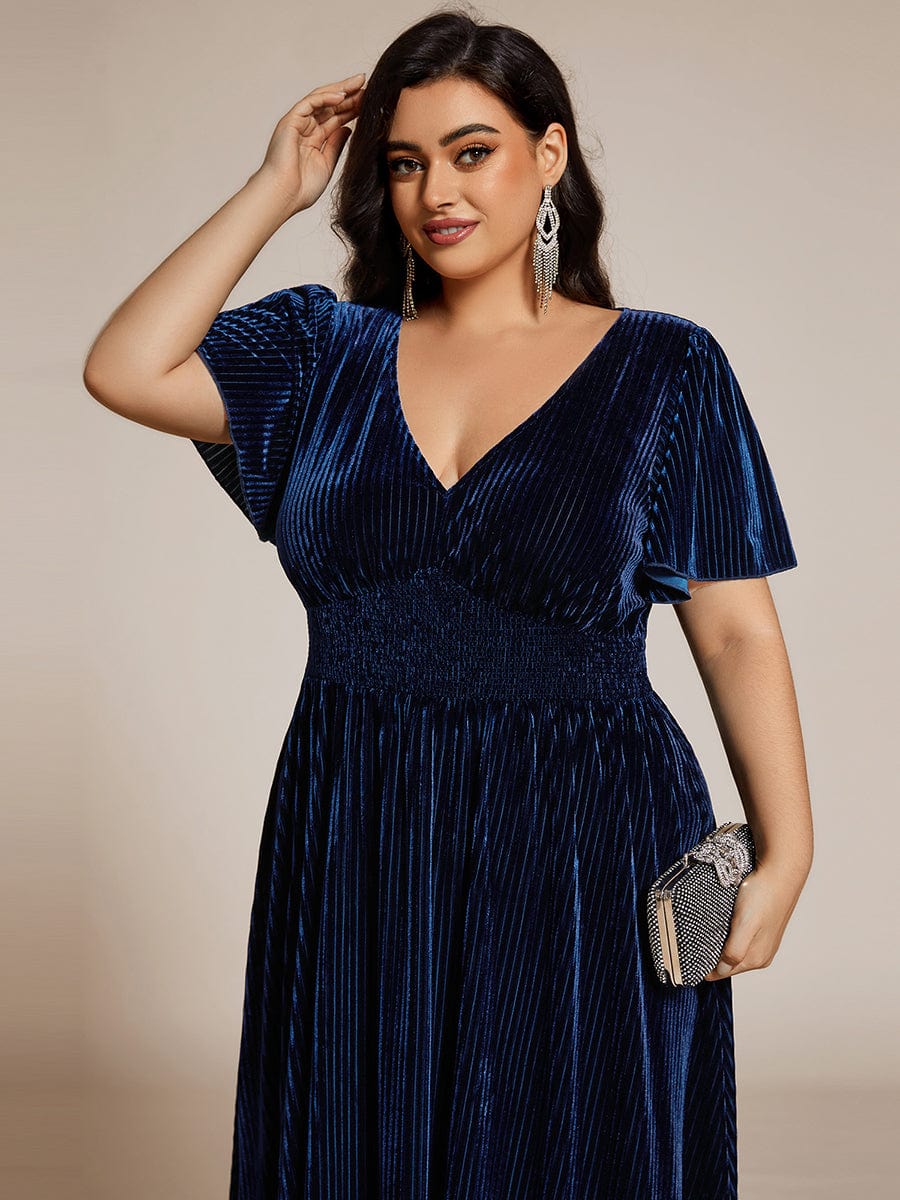 Velvet A-Line Plus Size Midi Dress #color_Navy Blue