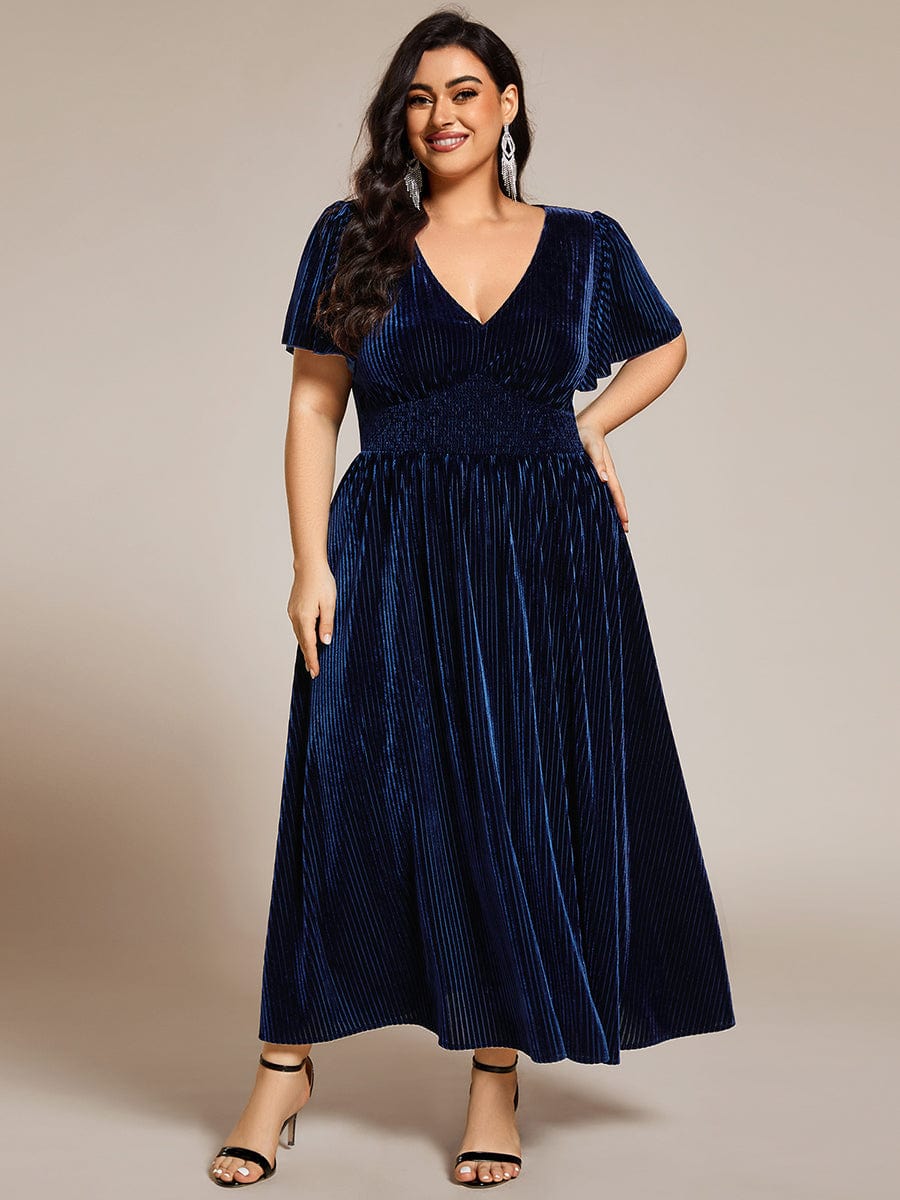 Velvet A-Line Plus Size Midi Dress #color_Navy Blue