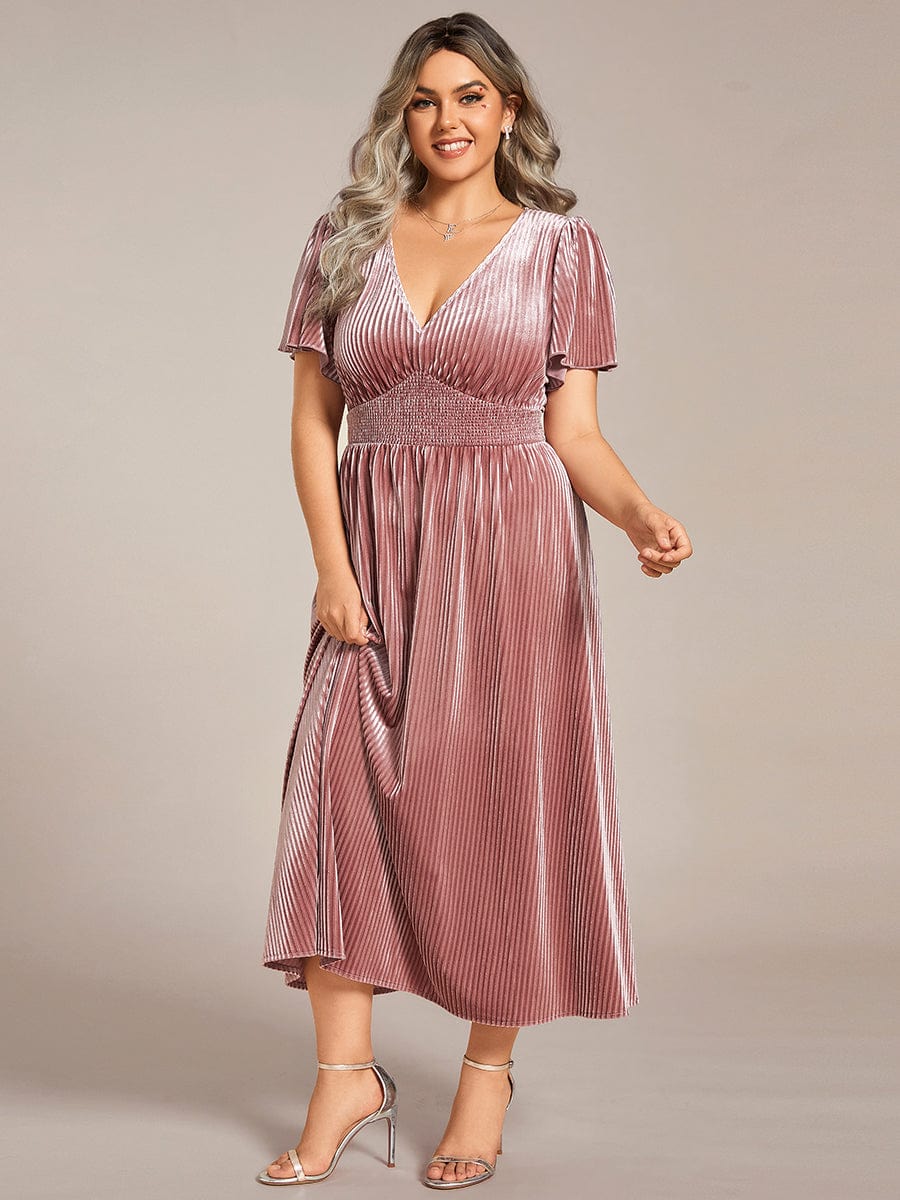 Velvet A-Line Plus Size Midi Dress #color_Purple Orchid