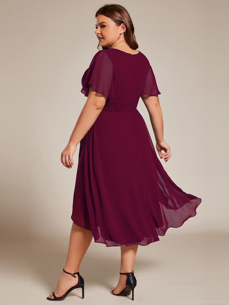 Plus Size A-Line Chiffon Midi Dress #color_Burgundy