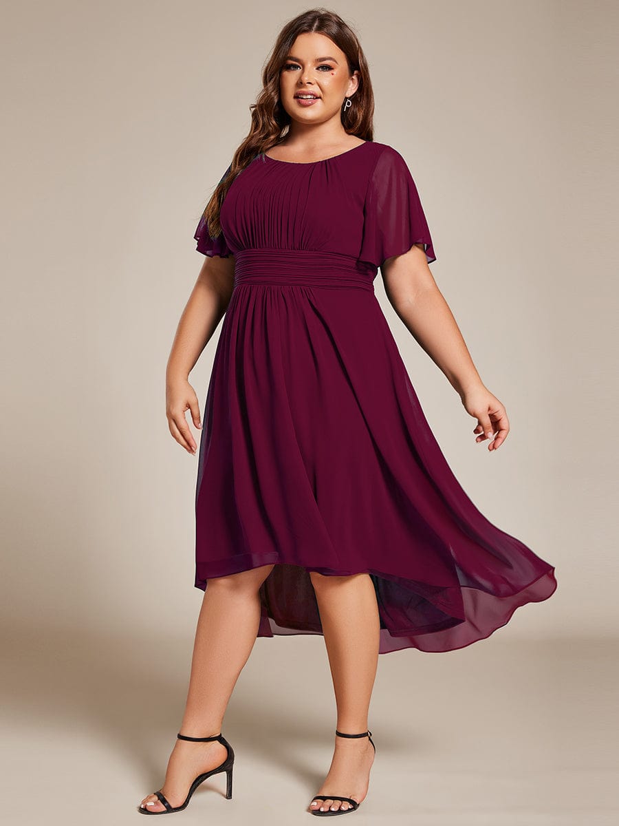 Plus Size A-Line Chiffon Midi Dress #color_Burgundy