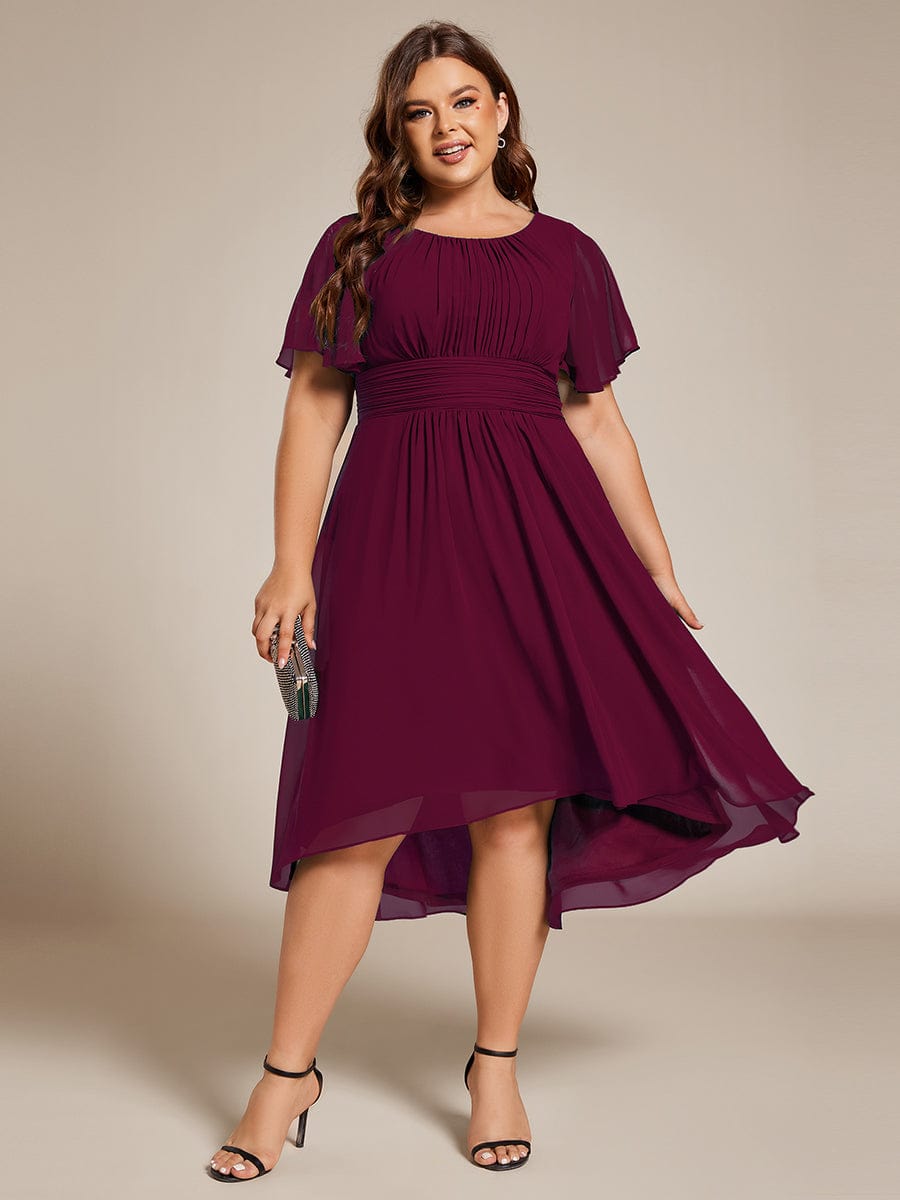 Plus Size A-Line Chiffon Midi Dress #color_Burgundy