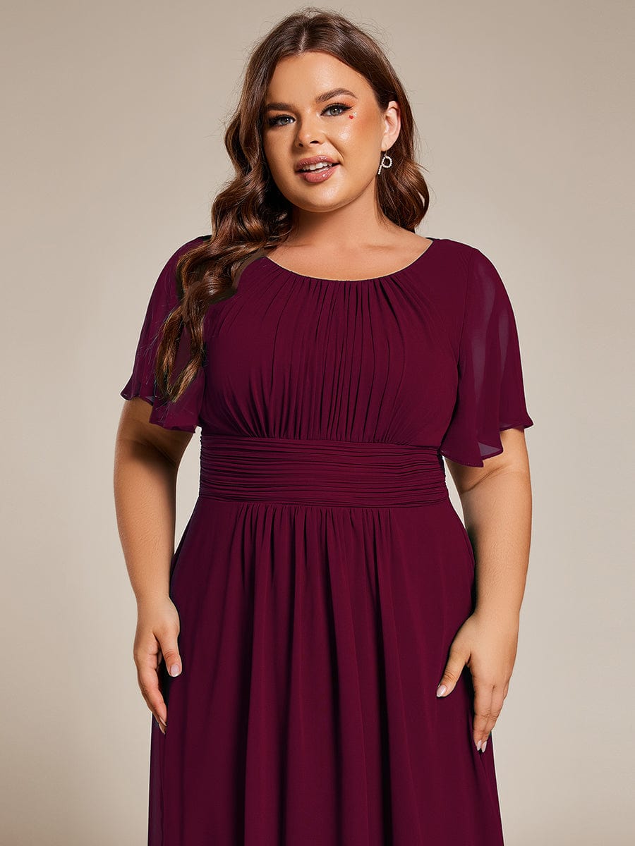 Plus Size A-Line Chiffon Midi Dress #color_Burgundy