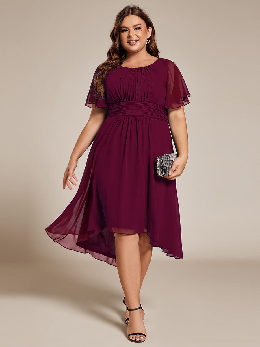 Plus Size A-Line Chiffon Midi Dress #color_Burgundy