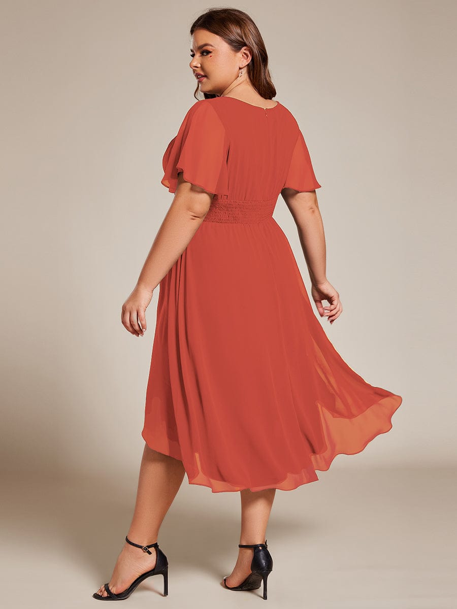 Plus Size A-Line Chiffon Midi Dress #color_Burnt Orange