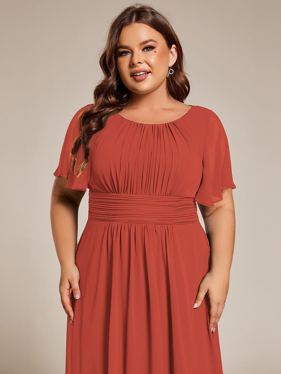 Plus Size A-Line Chiffon Midi Dress #color_Burnt Orange