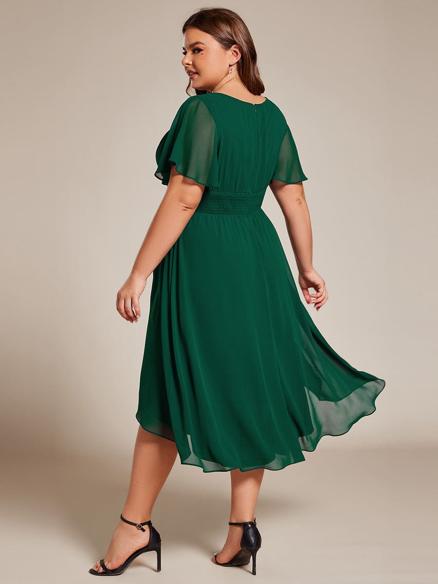 Plus Size A-Line Chiffon Midi Dress #color_Dark Green