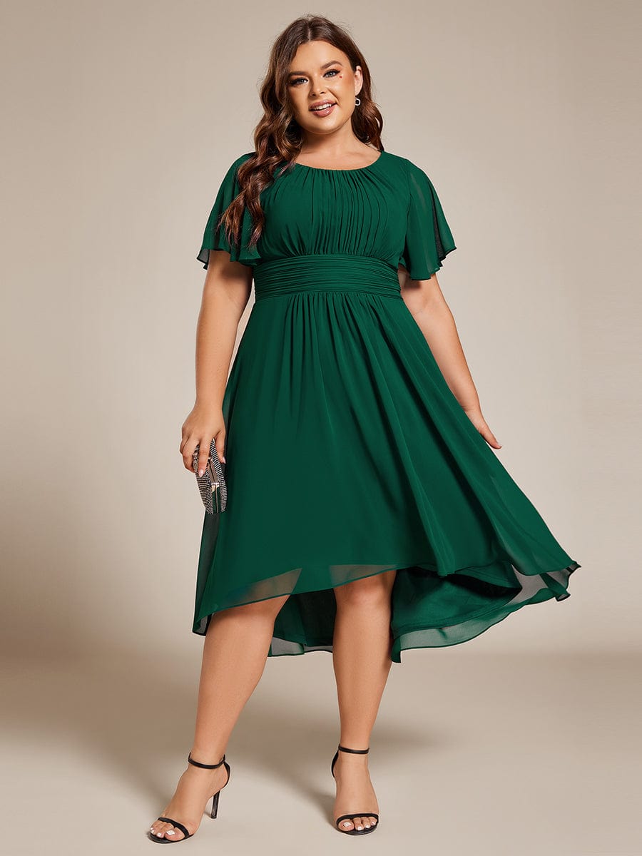 Plus Size A-Line Chiffon Midi Dress #color_Dark Green