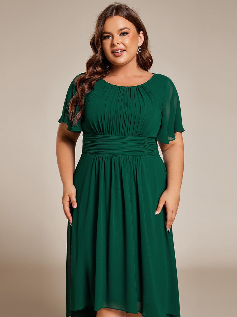 Plus Size A-Line Chiffon Midi Dress #color_Dark Green