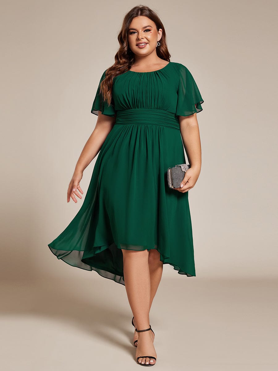 Plus Size A-Line Chiffon Midi Dress #color_Dark Green