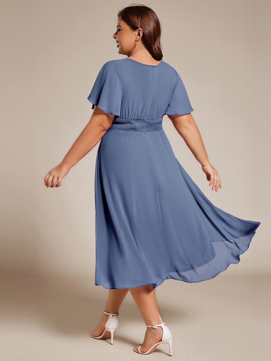 Plus Size A-Line Chiffon Midi Dress #color_Dusty Blue