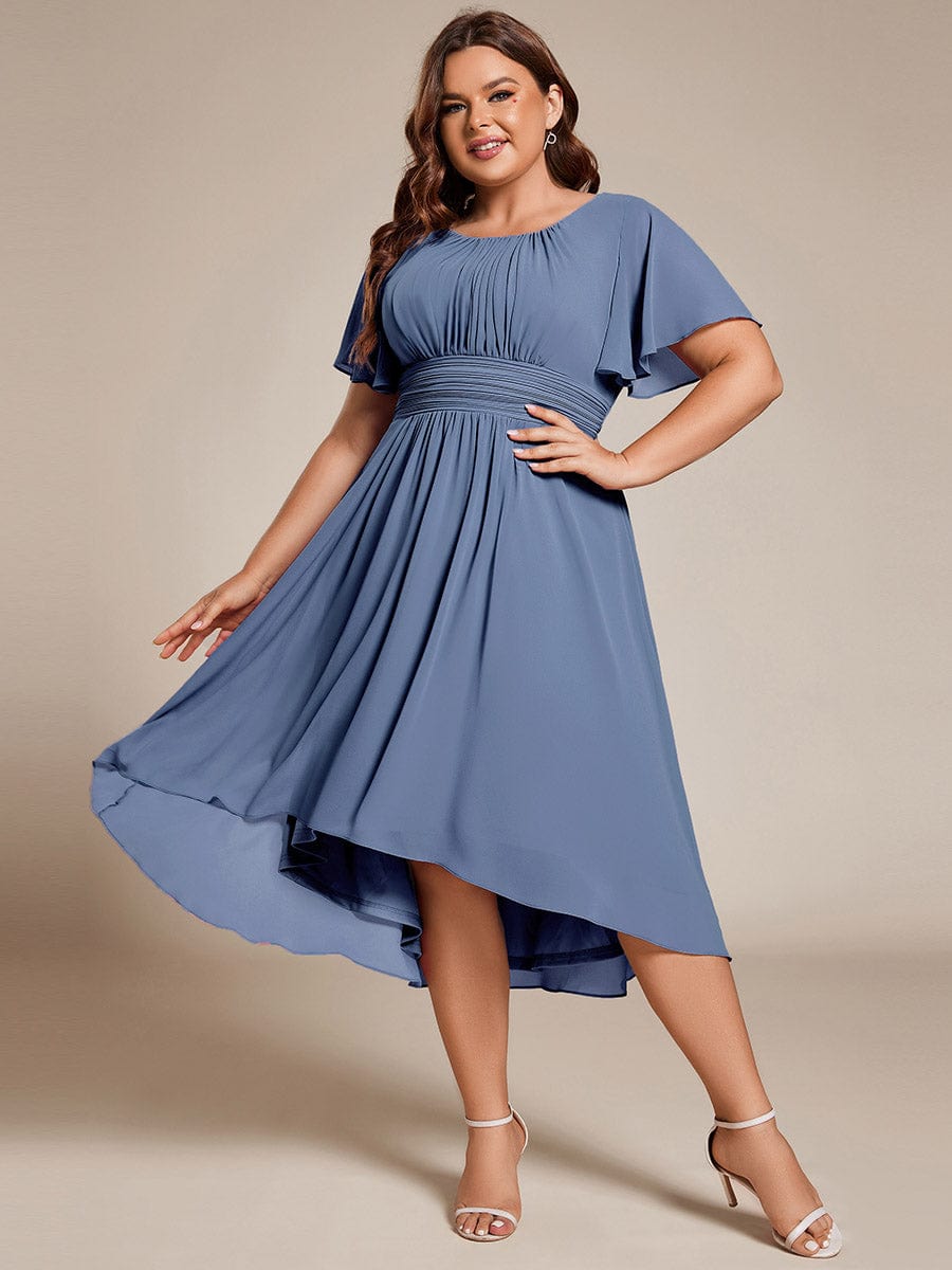 Plus Size A-Line Chiffon Midi Dress #color_Dusty Blue