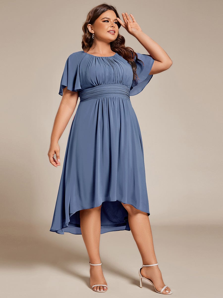 Plus Size A-Line Chiffon Midi Dress #color_Dusty Blue