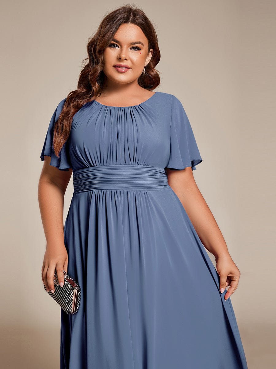 Plus Size A-Line Chiffon Midi Dress #color_Dusty Blue