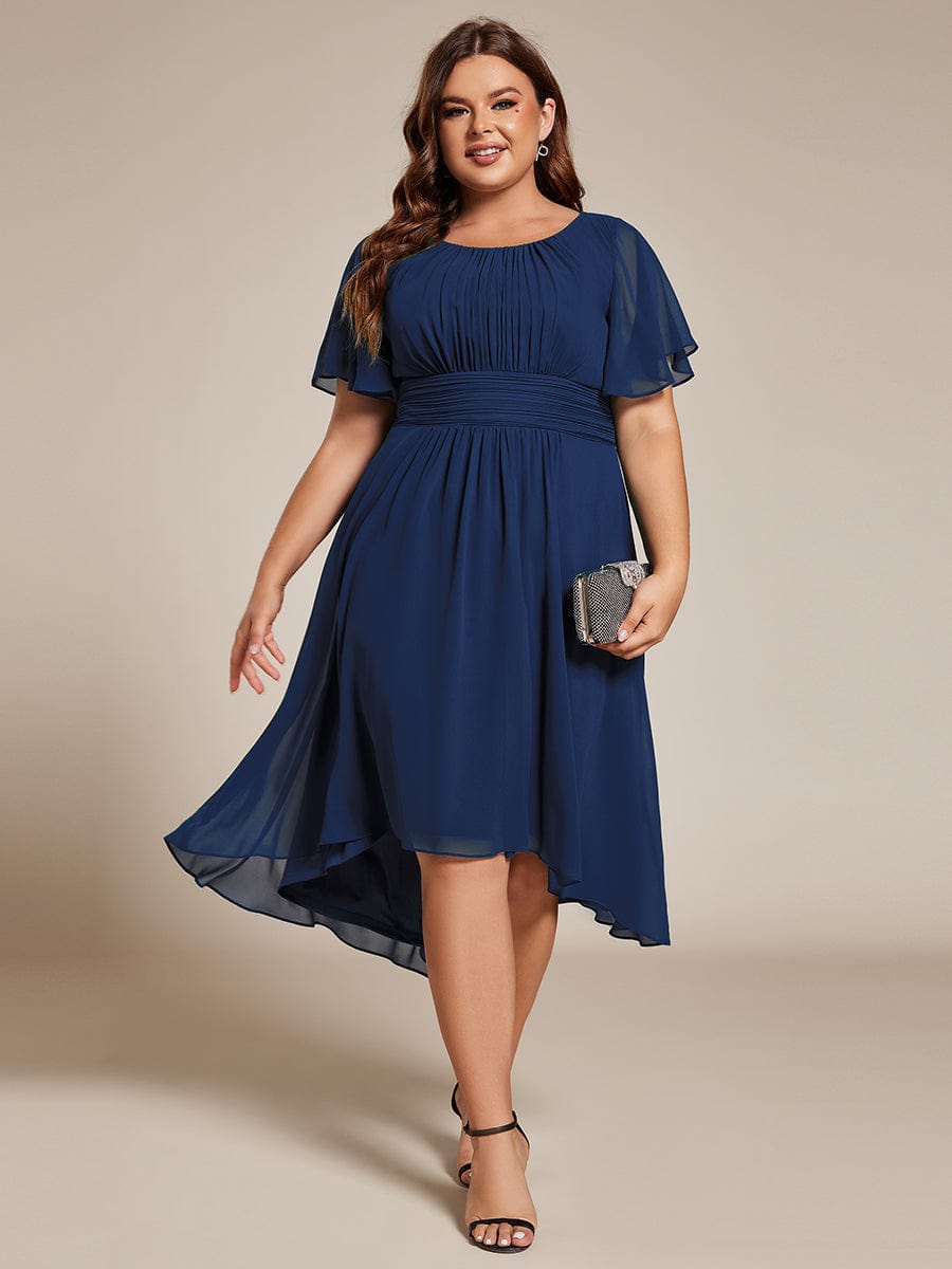 Plus Size A-Line Chiffon Midi Dress #color_Navy Blue