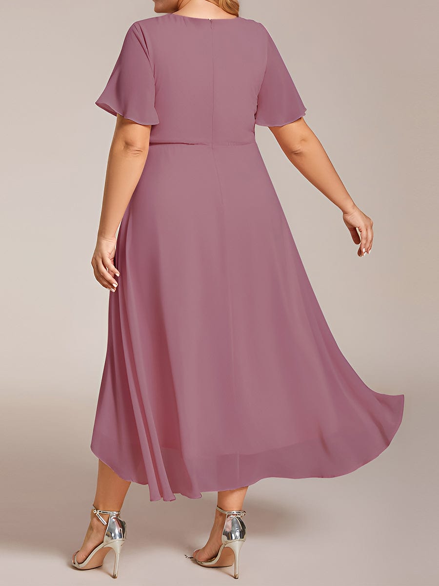 Pleated V-Neck Plus Size High Low Dress with Short Sleeves #color_Purple Orchid