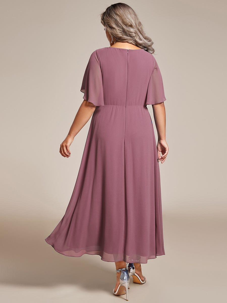 Plus Size V-Neck Waist Applique Midi Dress #color_Purple Orchid