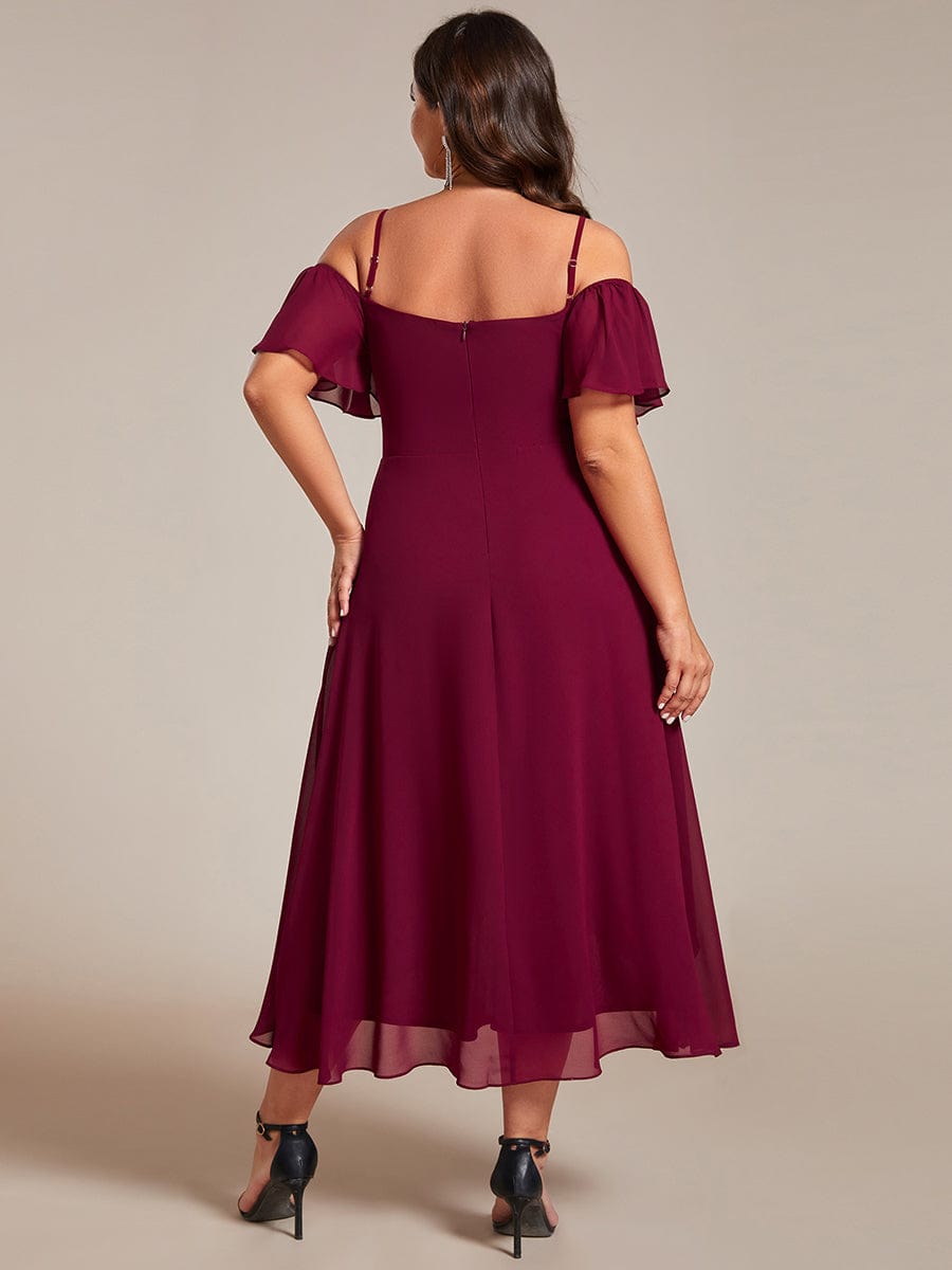 Plus Size Off-the-shoulder Chiffon Midi Dress #color_Burgundy