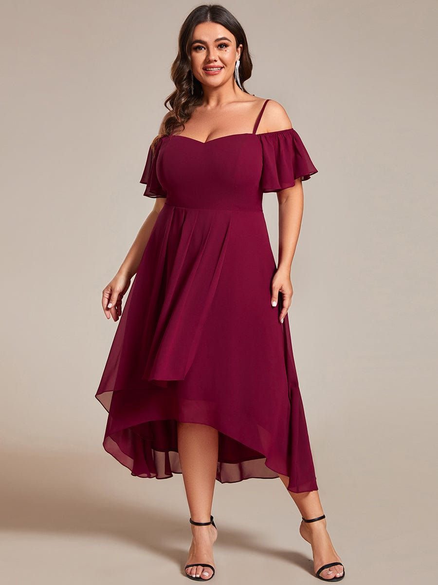 Plus Size Off-the-shoulder Chiffon Midi Dress #color_Burgundy