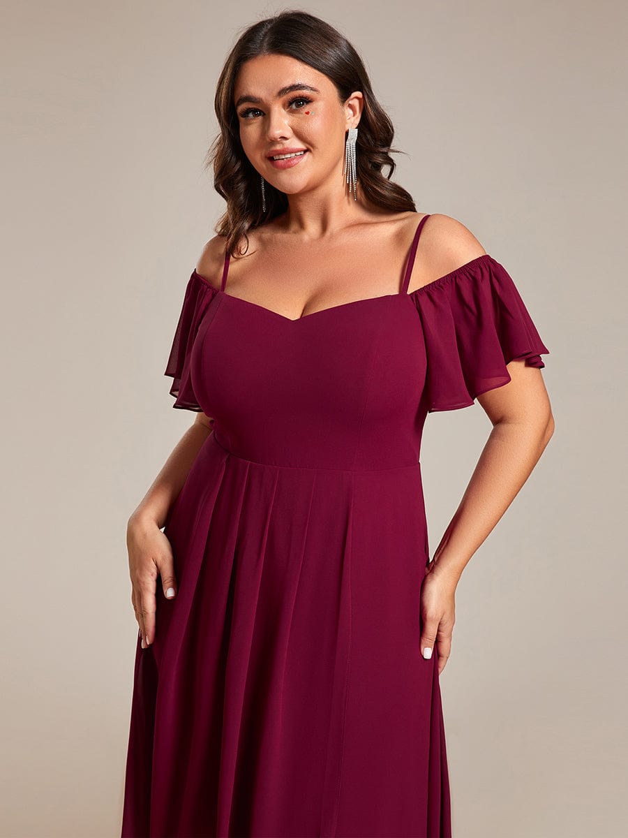 Plus Size Off-the-shoulder Chiffon Midi Dress #color_Burgundy