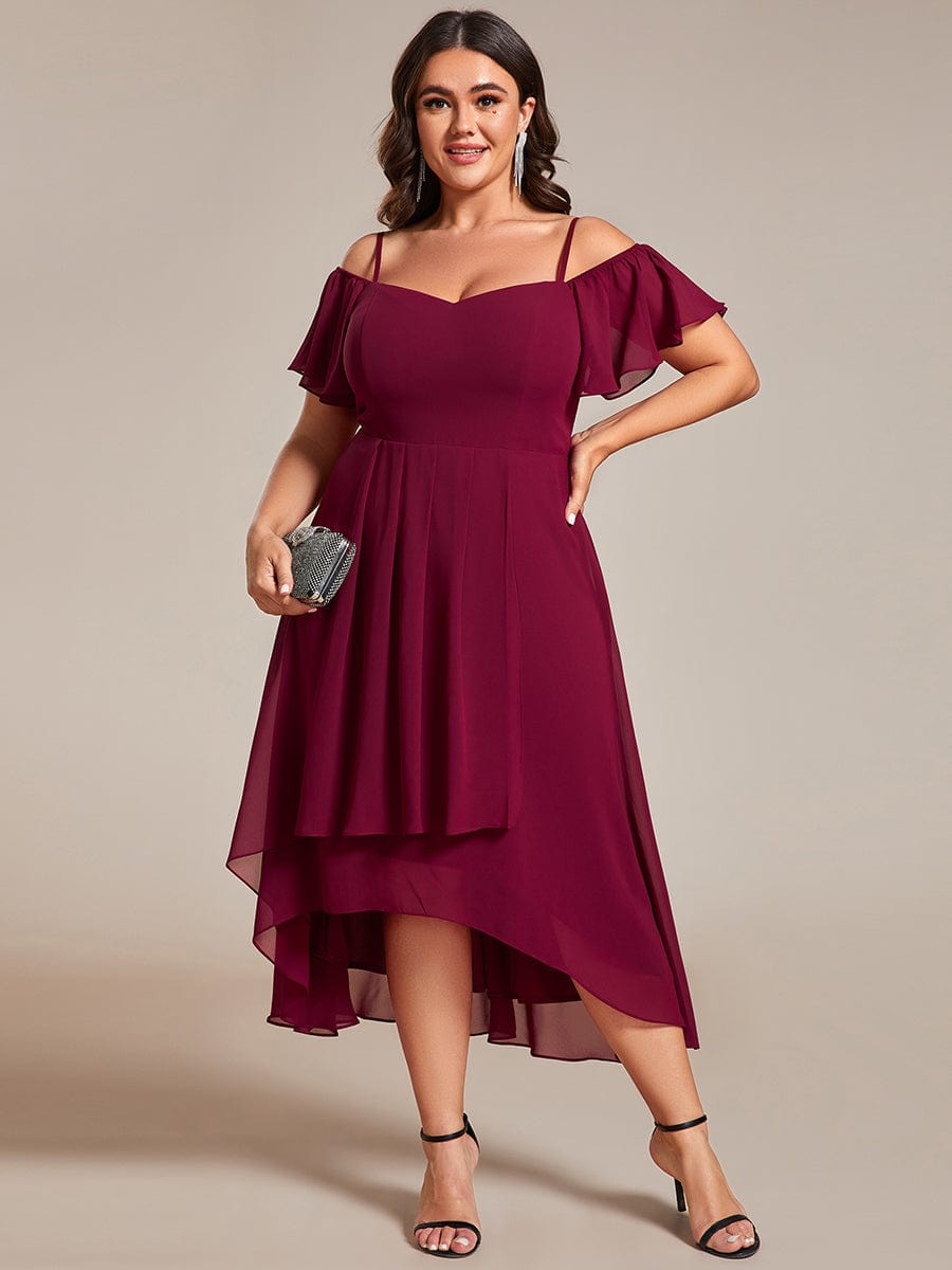 Plus Size Off-the-shoulder Chiffon Midi Dress #color_Burgundy