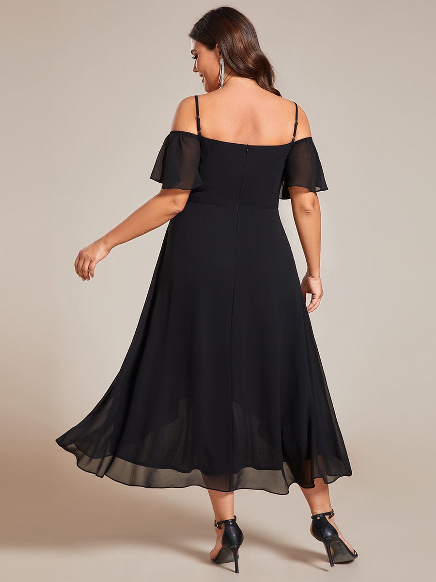 Plus Size Off-the-shoulder Chiffon Midi Dress #color_Black