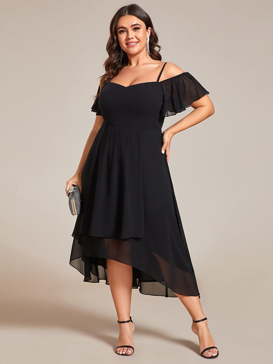 Plus Size Off-the-shoulder Chiffon Midi Dress #color_Black