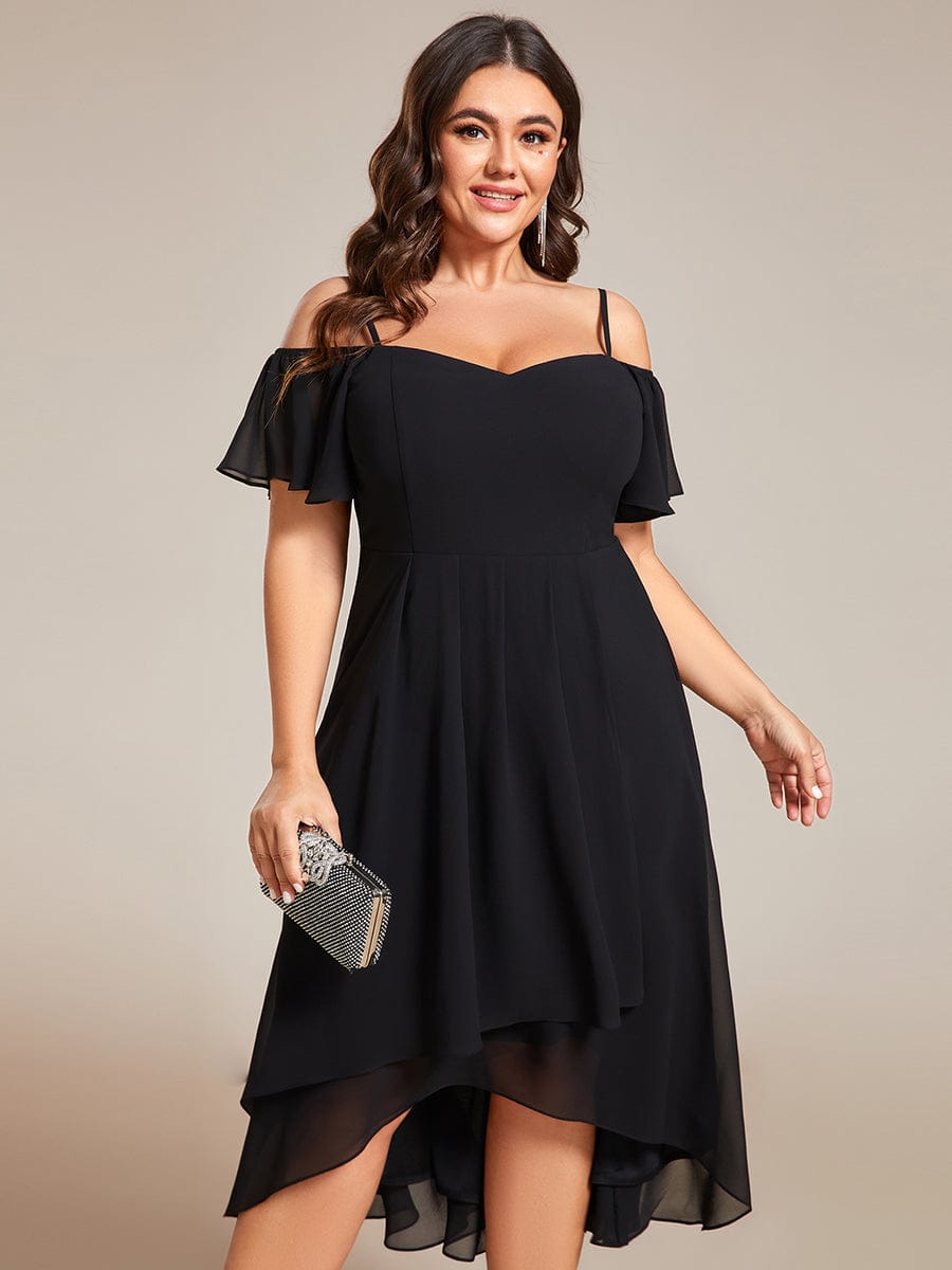 Plus Size Off-the-shoulder Chiffon Midi Dress #color_Black