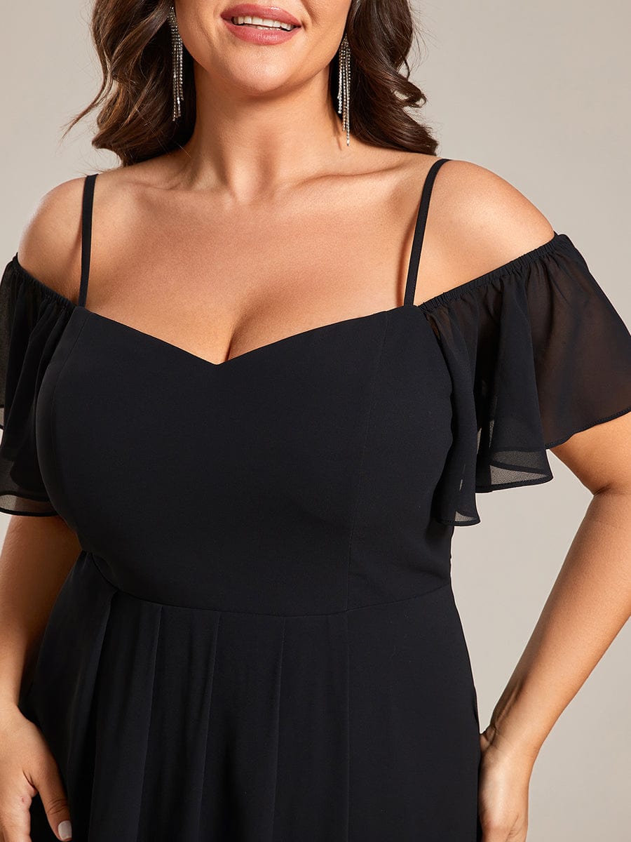 Plus Size Off-the-shoulder Chiffon Midi Dress #color_Black