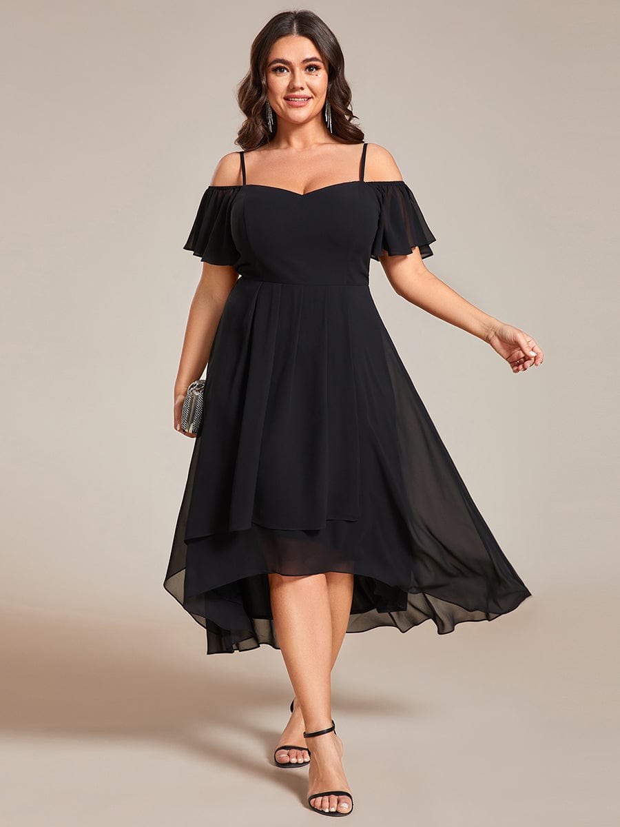 Plus Size Off-the-shoulder Chiffon Midi Dress #color_Black