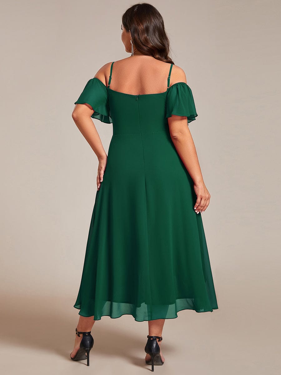 Plus Size Off-the-shoulder Chiffon Midi Dress #color_Dark Green