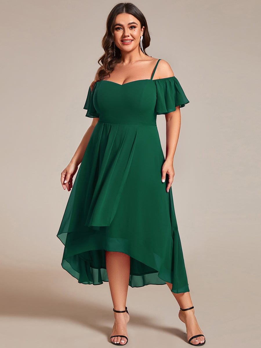 Plus Size Off-the-shoulder Chiffon Midi Dress #color_Dark Green