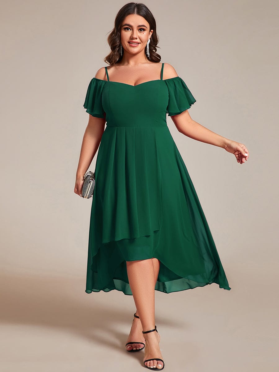 Plus Size Off-the-shoulder Chiffon Midi Dress #color_Dark Green