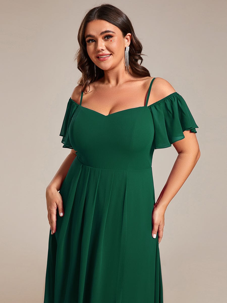 Plus Size Off-the-shoulder Chiffon Midi Dress #color_Dark Green