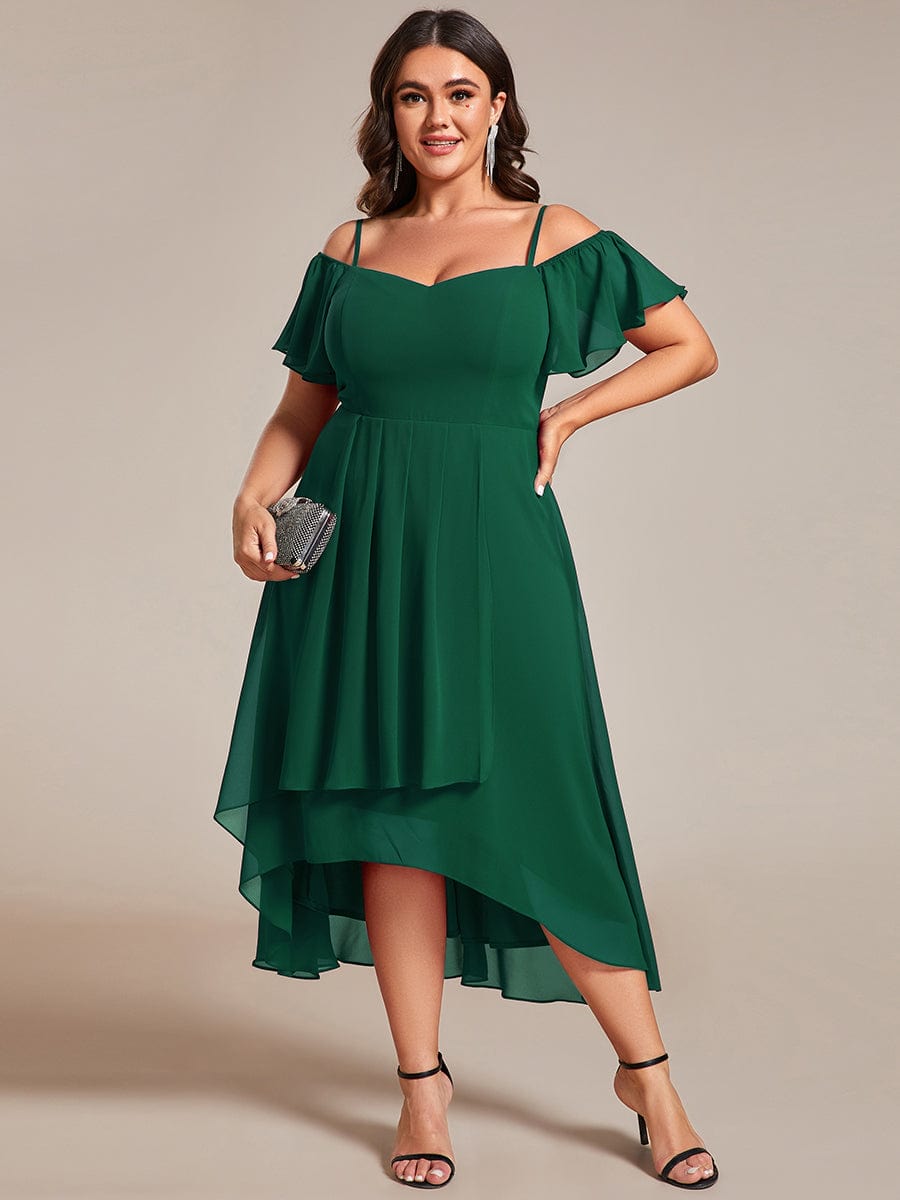 Plus Size Off-the-shoulder Chiffon Midi Dress #color_Dark Green