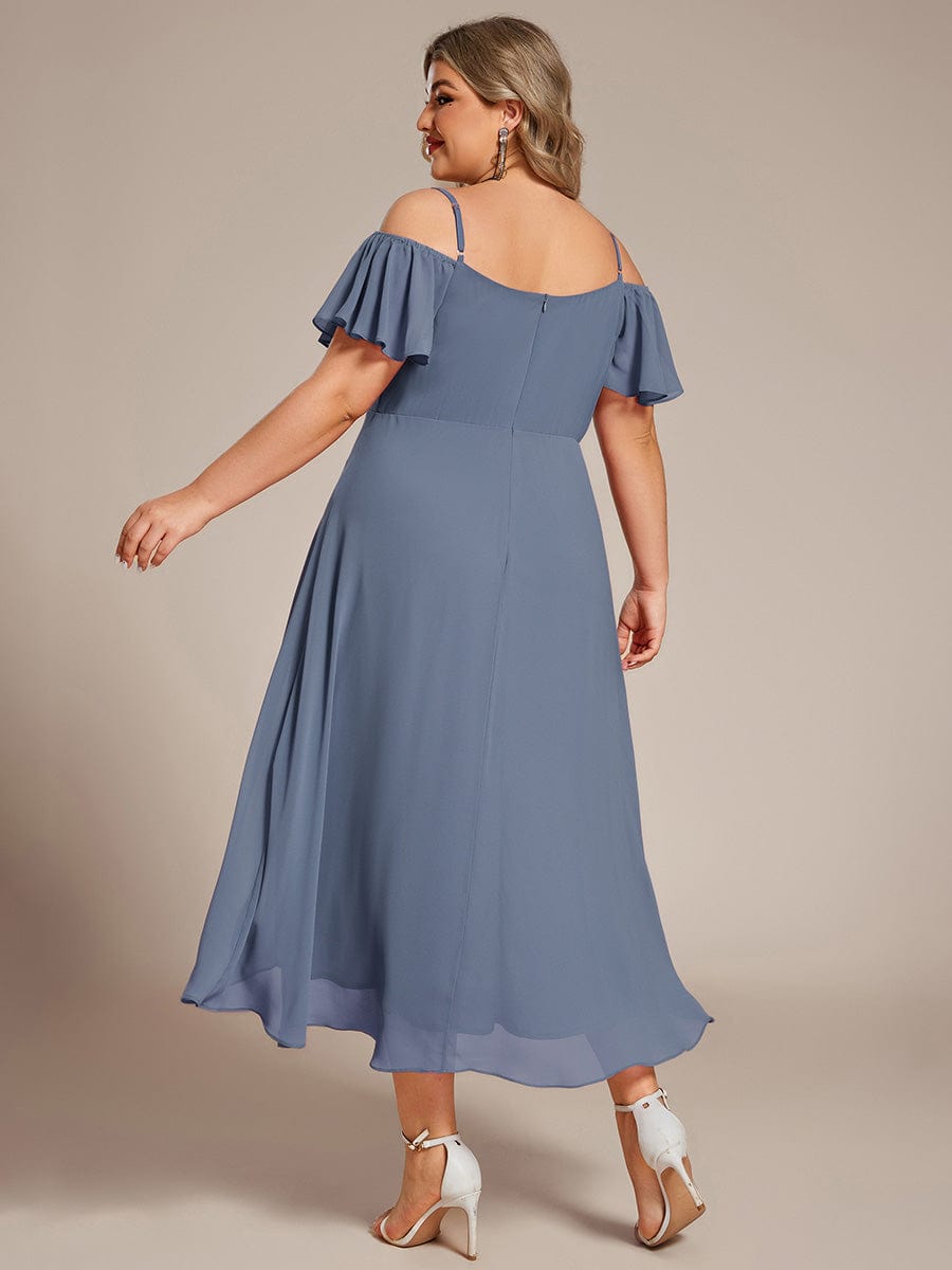 Plus Size Off-the-shoulder Chiffon Midi Dress #color_Dusty Blue