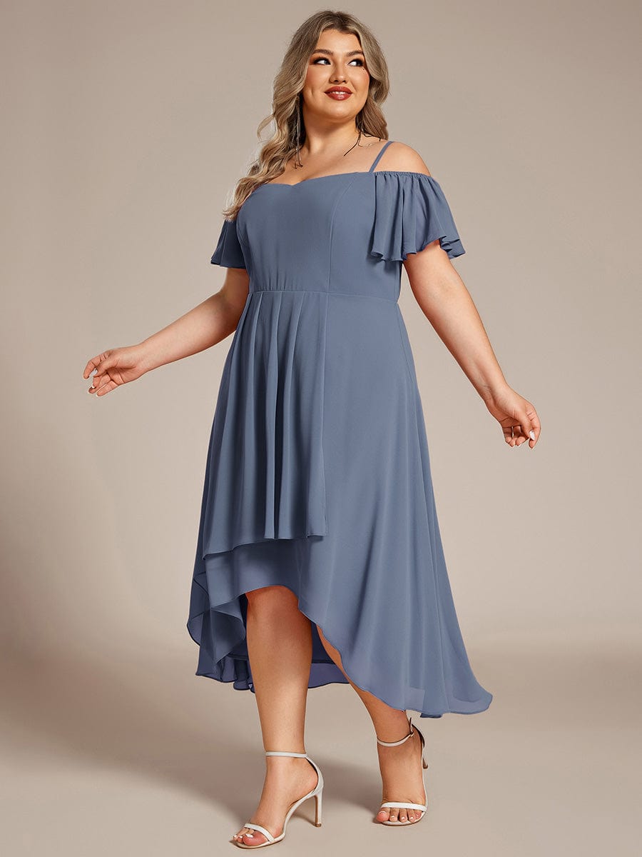 Plus Size Off-the-shoulder Chiffon Midi Dress #color_Dusty Blue