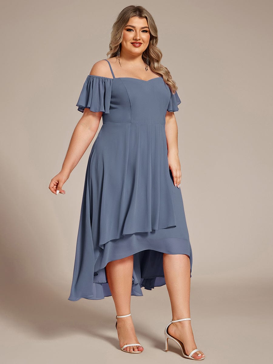 Plus Size Off-the-shoulder Chiffon Midi Dress #color_Dusty Blue