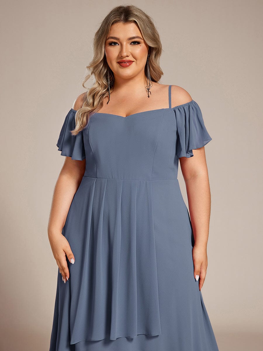 Plus Size Off-the-shoulder Chiffon Midi Dress #color_Dusty Blue